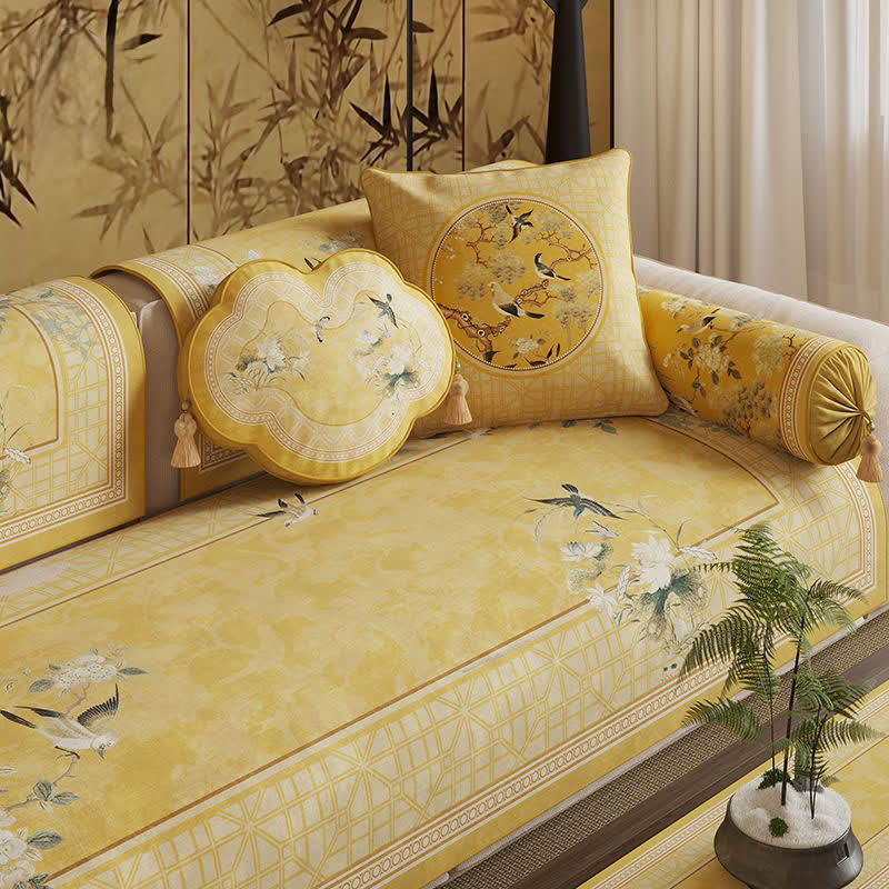 Oriental Floral Bird Print Sofa Protector
