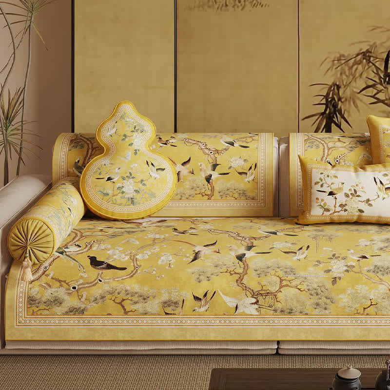 Oriental Floral Bird Print Sofa Protector