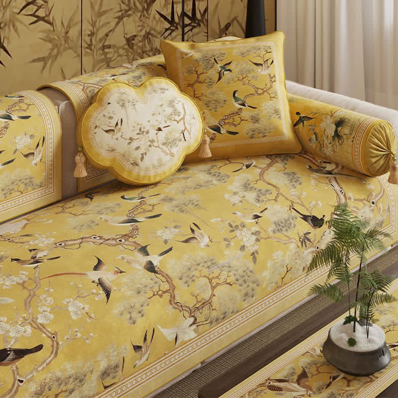 Oriental Floral Bird Print Sofa Protector
