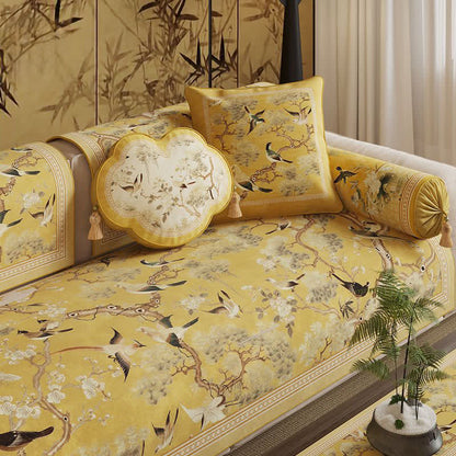 Oriental Floral Bird Print Sofa Protector