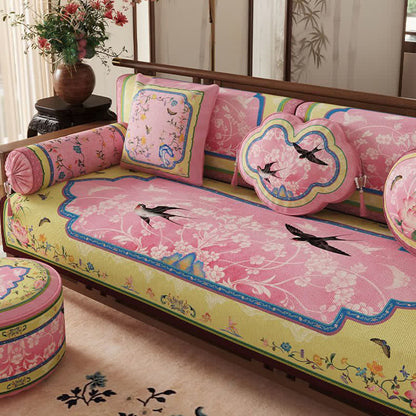 Oriental Lotus & Bird Print Sofa Protector