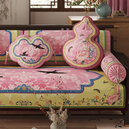 Oriental Lotus & Bird Print Sofa Protector