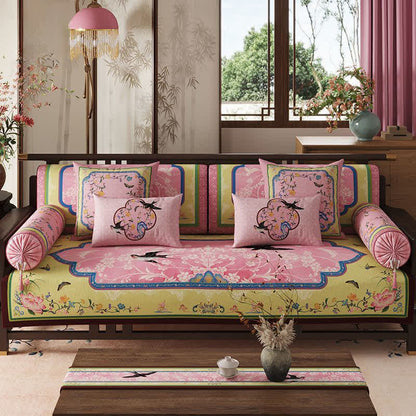 Oriental Lotus & Bird Print Sofa Protector