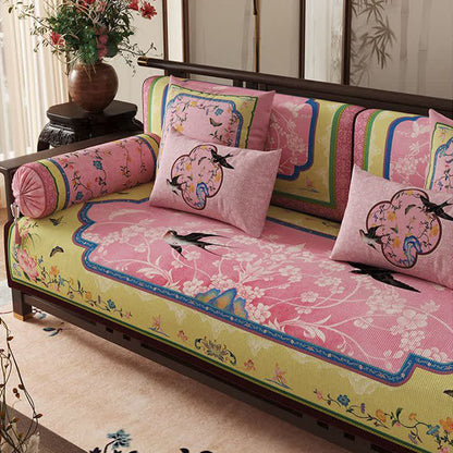 Oriental Lotus & Bird Print Sofa Protector