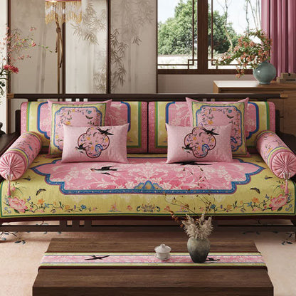 Oriental Lotus & Bird Print Sofa Protector