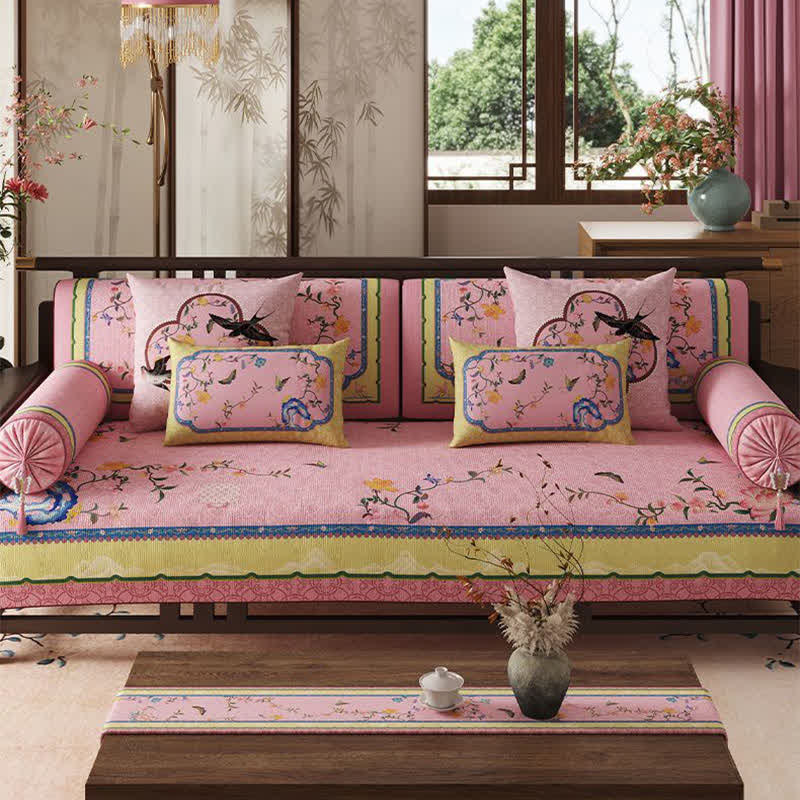 Oriental Butterfly & Branch Print Sofa Protector