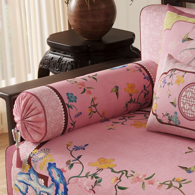 Vintage Oriental Lotus Flower Sofa Protector Bird Couch Cover Couch Protector Dustproof Floral Lotus newin260414 Pink Sofa Blanket Sofa Cover Sofa Protector