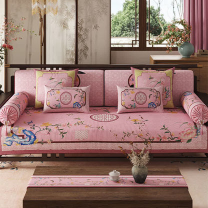 Vintage Oriental Lotus Flower Sofa Protector Bird Couch Cover Couch Protector Dustproof Floral Lotus newin260414 Pink Sofa Blanket Sofa Cover Sofa Protector