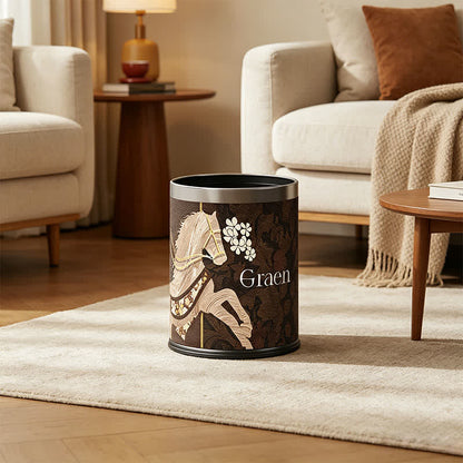 Vintage Equestrian Leather  Round Trash Can