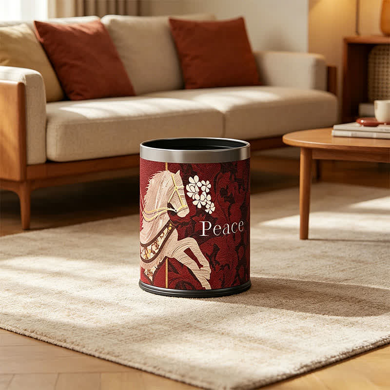 Vintage Equestrian Leather  Round Trash Can