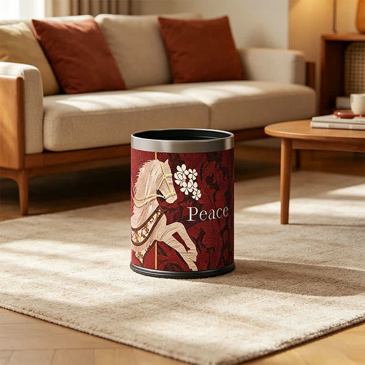 Vintage Equestrian Leather  Round Trash Can