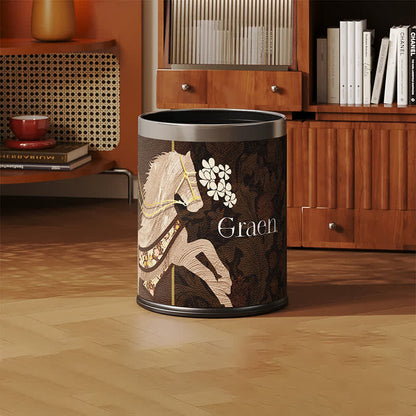 Vintage Equestrian Leather  Round Trash Can