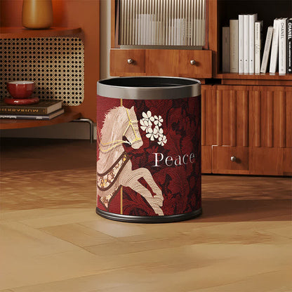 Vintage Equestrian Leather  Round Trash Can