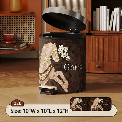 Vintage Equestrian Leather  Round Trash Can