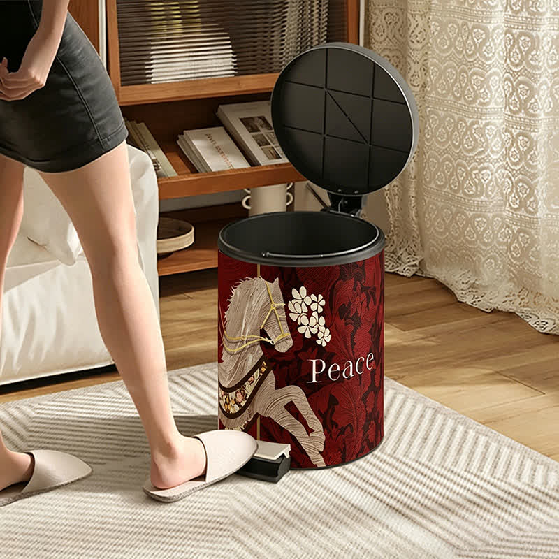 Vintage Equestrian Leather  Round Trash Can