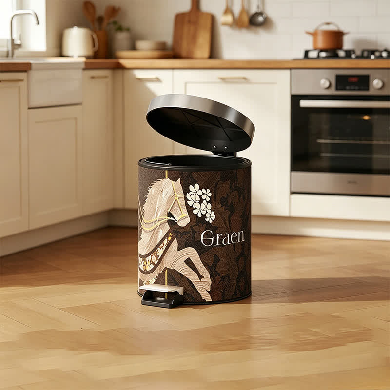 Vintage Equestrian Leather  Round Trash Can