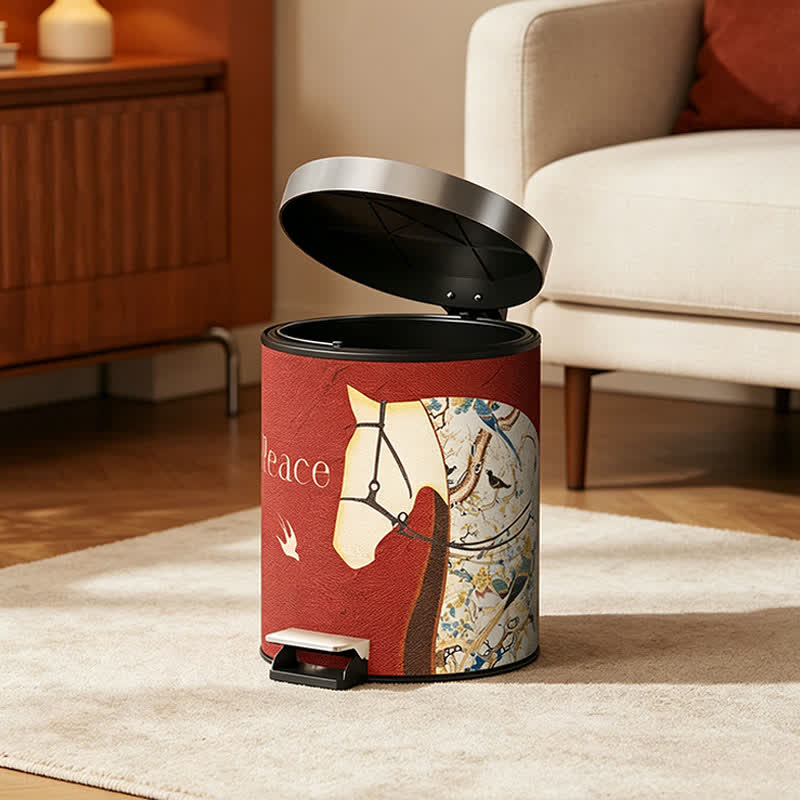 Lychee Texture Equestrian Leather Trash Can