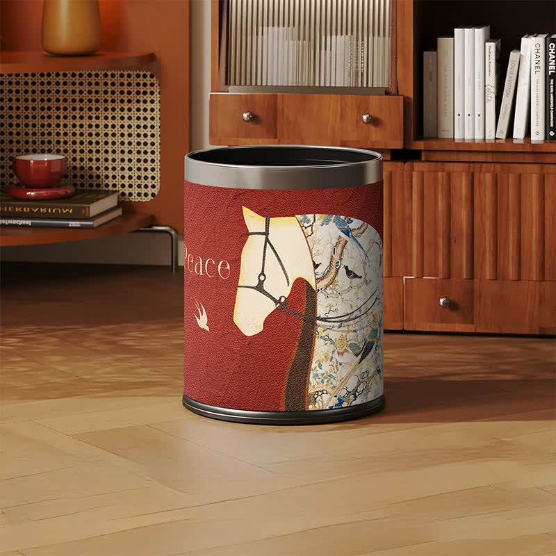 Lychee Texture Equestrian Leather Trash Can