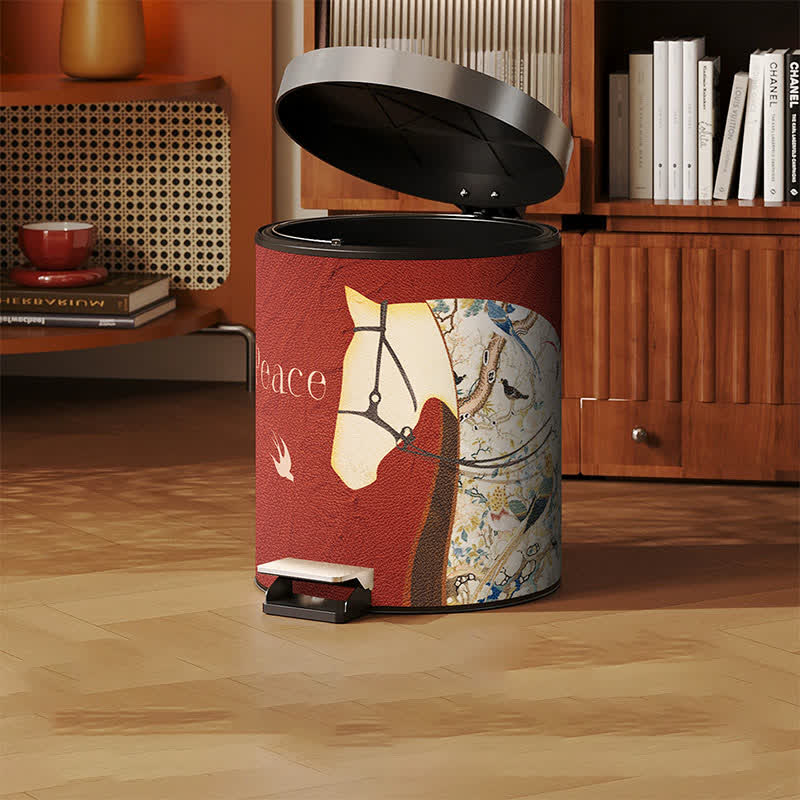 Lychee Texture Equestrian Leather Trash Can