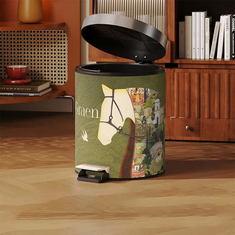 Lychee Texture Equestrian Leather Trash Can