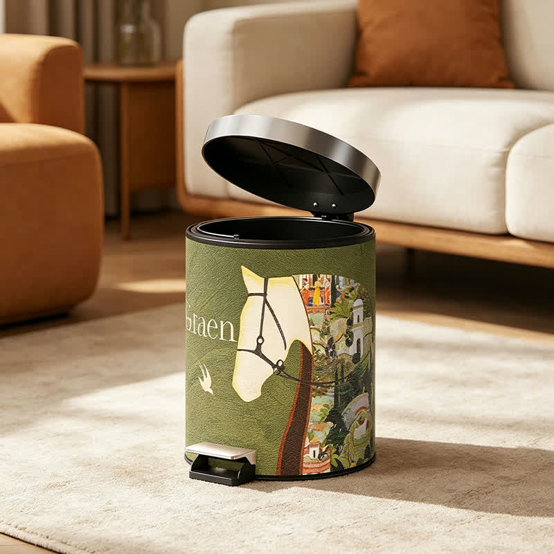 Lychee Texture Equestrian Leather Trash Can