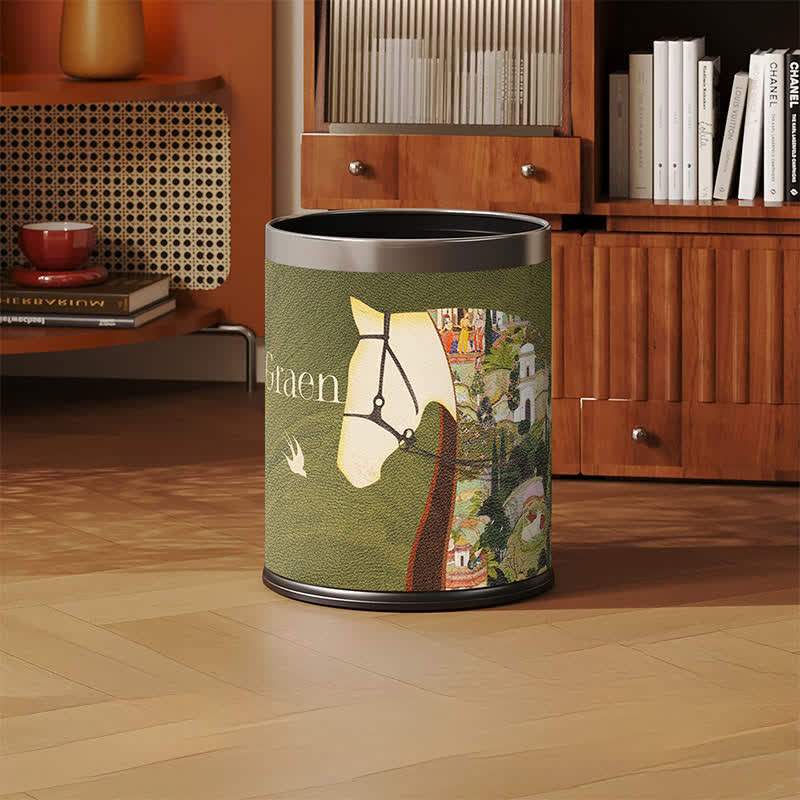 Lychee Texture Equestrian Leather Trash Can