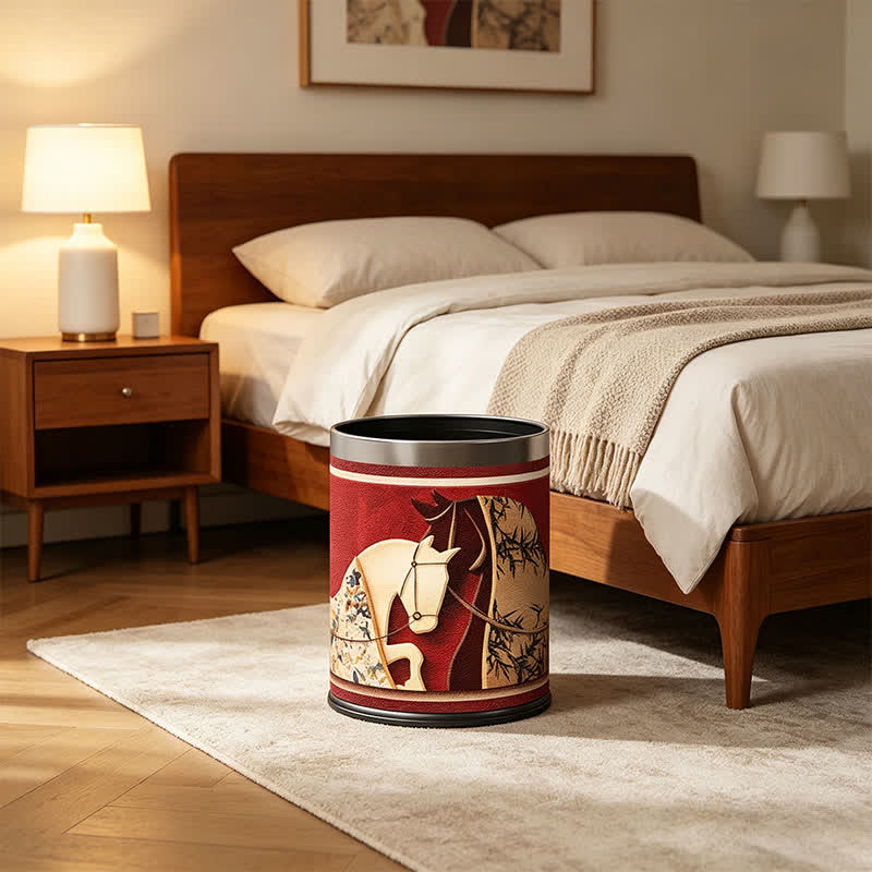 Auspicious Double Horse Leather Trash Can