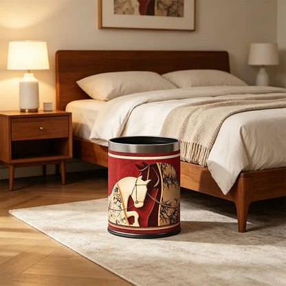 Auspicious Double Horse Leather Trash Can