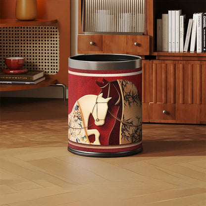 Auspicious Double Horse Leather Trash Can
