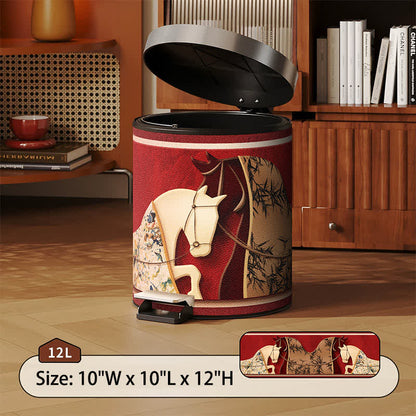 Auspicious Double Horse Leather Trash Can