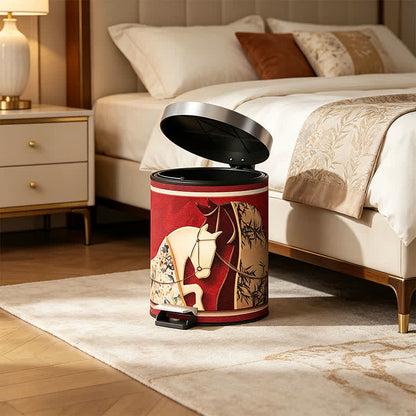 Auspicious Double Horse Leather Trash Can