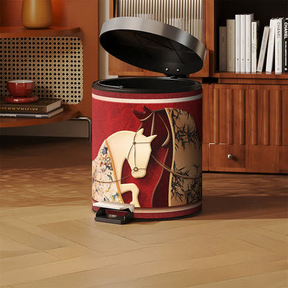 Auspicious Double Horse Leather Trash Can