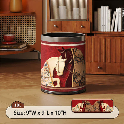 Auspicious Double Horse Leather Trash Can