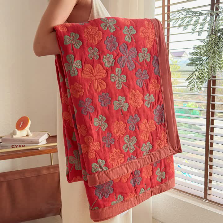 Four-leaf Clover Cotton Gauze Quilt Blanket