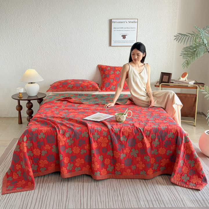 Four-leaf Clover Cotton Gauze Quilt Blanket