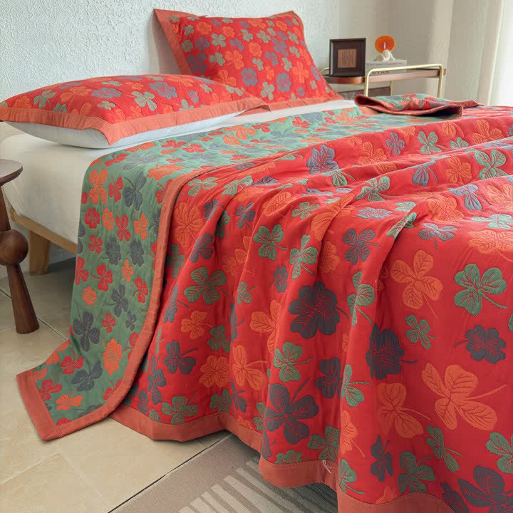 Four-leaf Clover Cotton Gauze Quilt Blanket