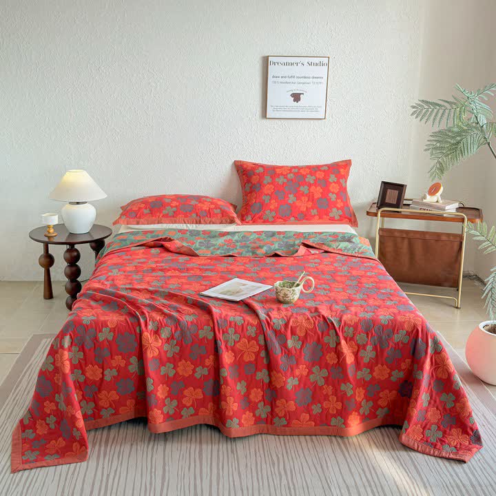 Four-leaf Clover Cotton Gauze Quilt Blanket