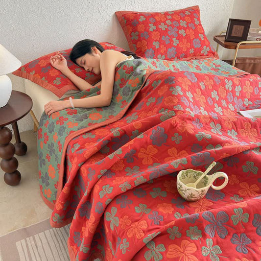 Four-leaf Clover Cotton Gauze Quilt Blanket