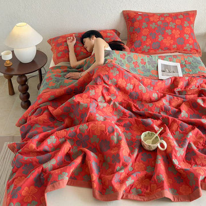 Four-leaf Clover Cotton Gauze Quilt Blanket