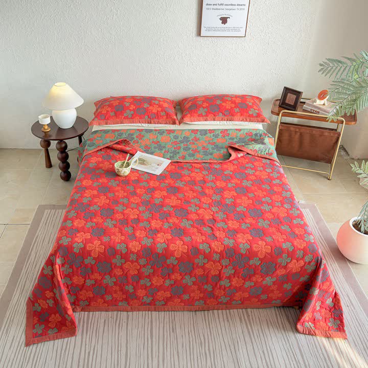 Four-leaf Clover Cotton Gauze Quilt Blanket