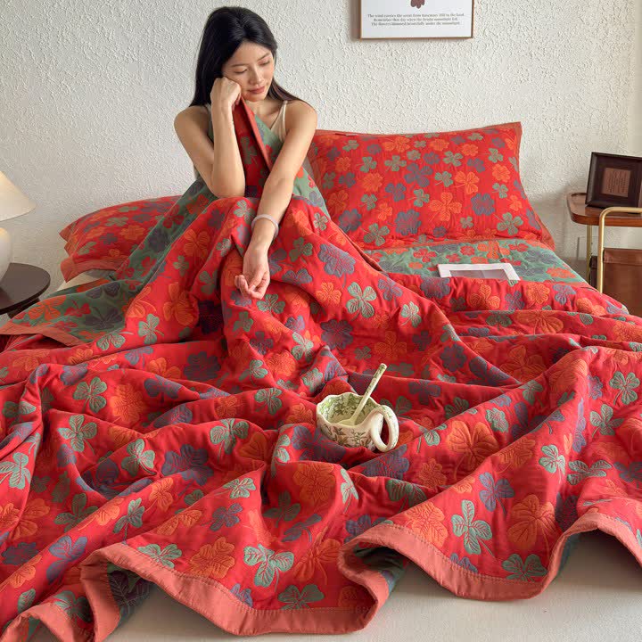 Four-leaf Clover Cotton Gauze Quilt Blanket
