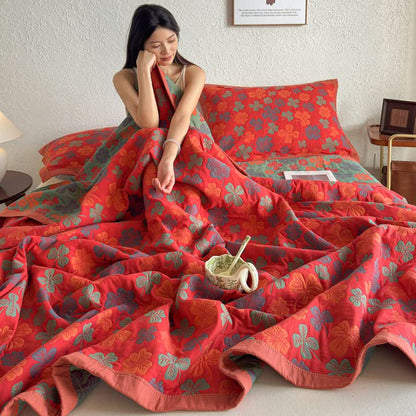 Four-leaf Clover Cotton Gauze Quilt Blanket