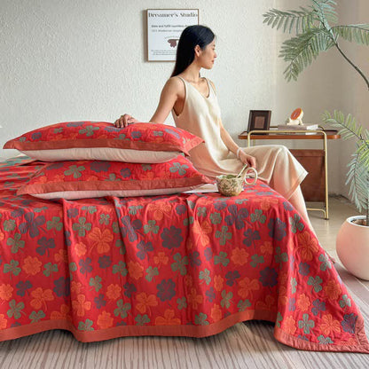 Four-leaf Clover Cotton Gauze Quilt Blanket