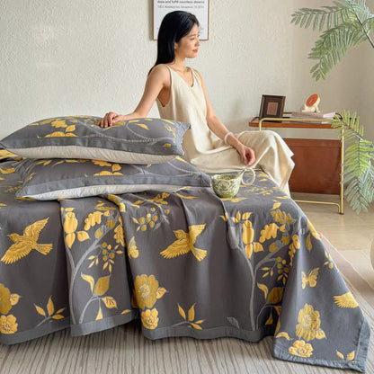 Branch & Bird Cotton Gauze Quilt Blanket