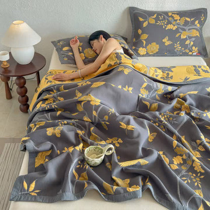 Branch & Bird Cotton Gauze Quilt Blanket