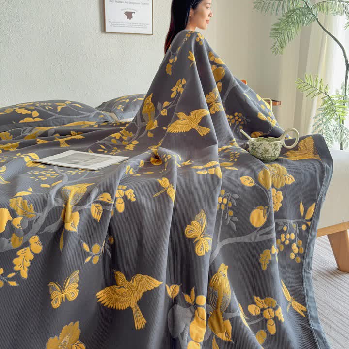 Branch & Bird Cotton Gauze Quilt Blanket