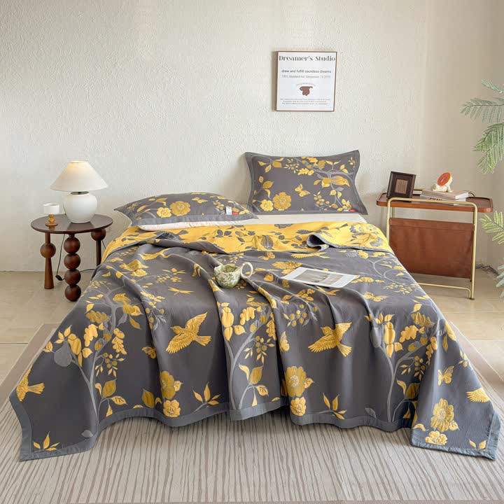 Branch & Bird Cotton Gauze Quilt Blanket