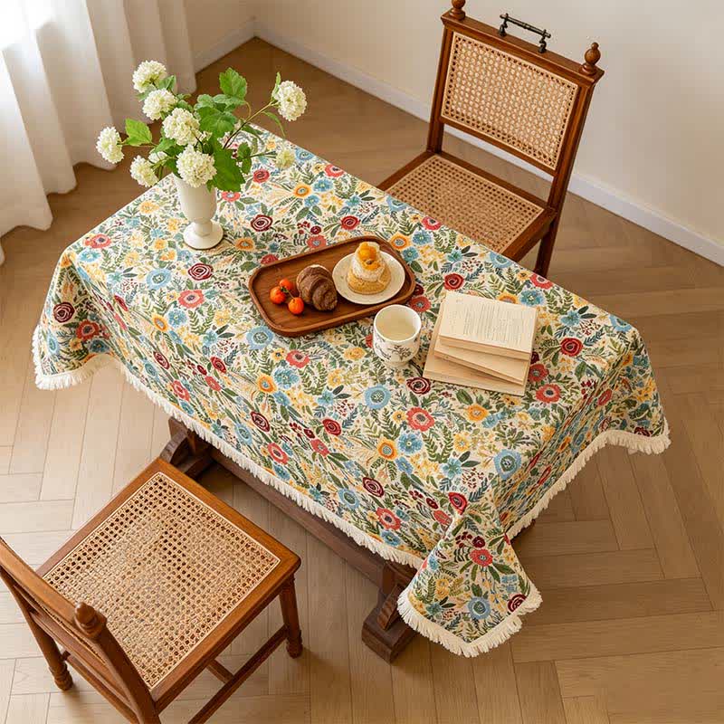 Refresh Floral Cotton Linen Jacquard Tablecloth