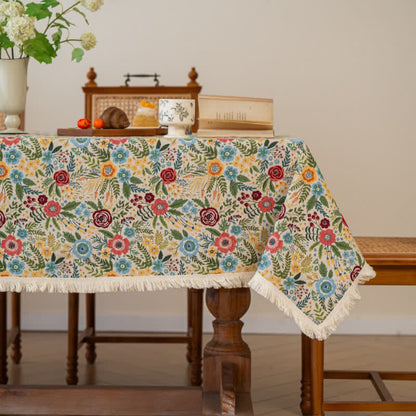 Refresh Floral Cotton Linen Jacquard Tablecloth