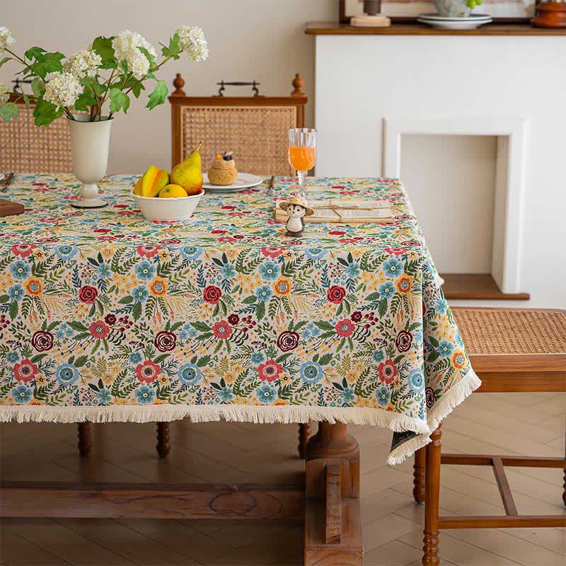 Refresh Floral Cotton Linen Jacquard Tablecloth